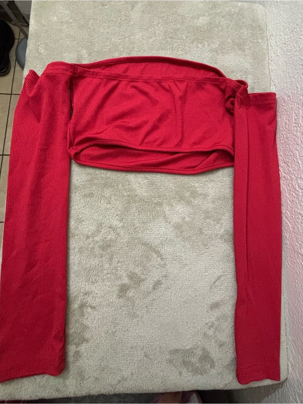 SHEIN Red Off-Shoulder Long Sleeve Crop Top
